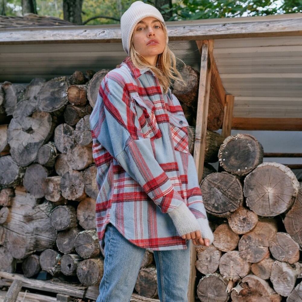 We The Free Down For You Plaid Shirt Jacket Size Medium